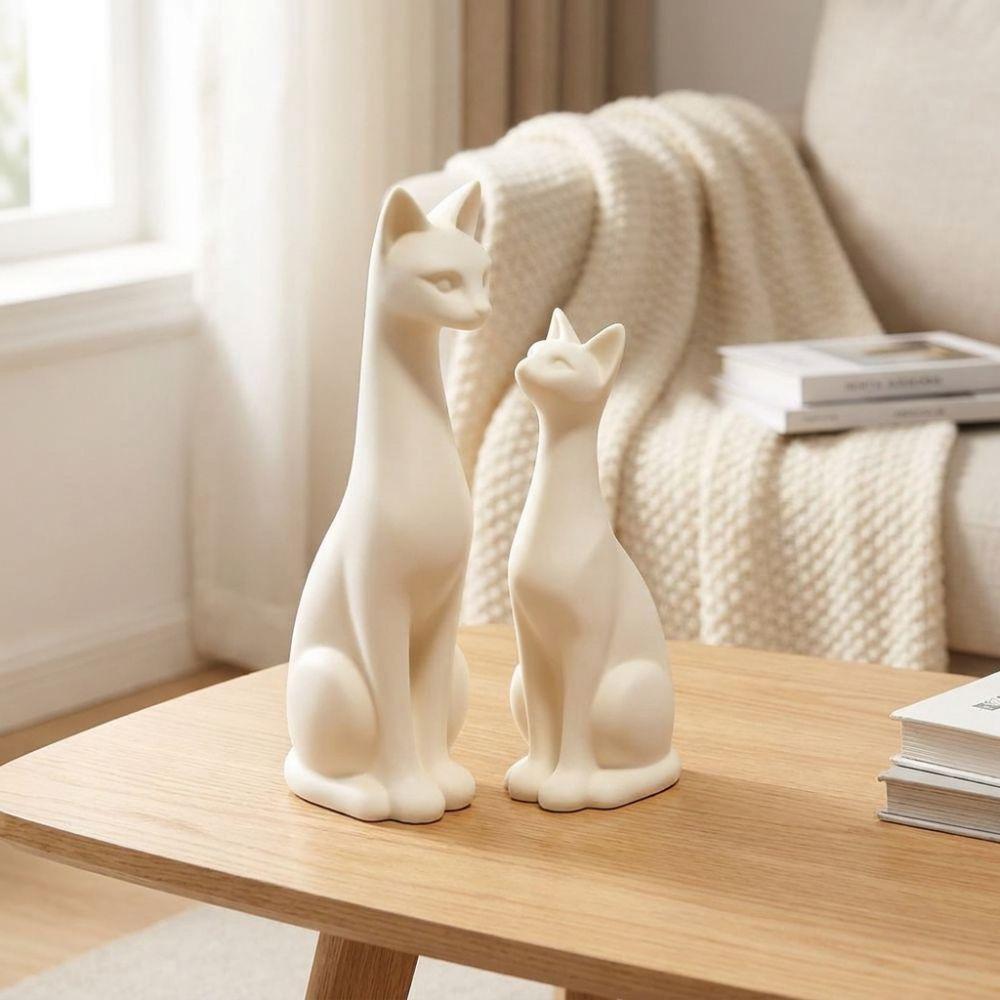 1 Pair 3D Printed Sweet Pair Cat Figurine Minimalist Cat Table Sculpture Bedroom