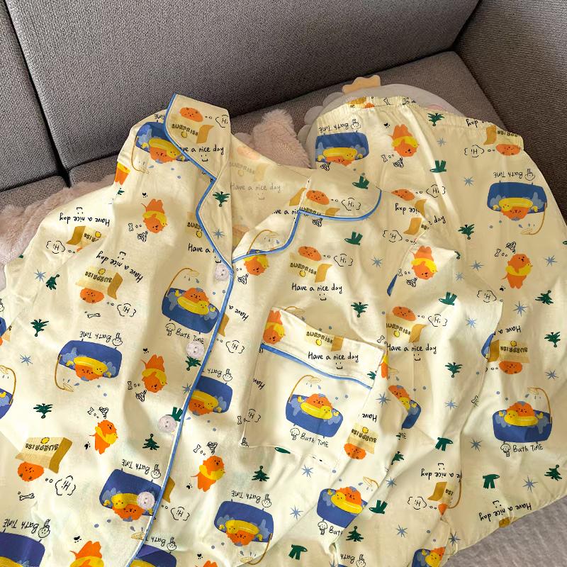 Ensemble de Pyjama Mignon à Carreaux pour Filles Printemps Automne Manches Longues Vêtements de Nuit Décontractés pour Femmes Ample Vêtements d'Intérieur