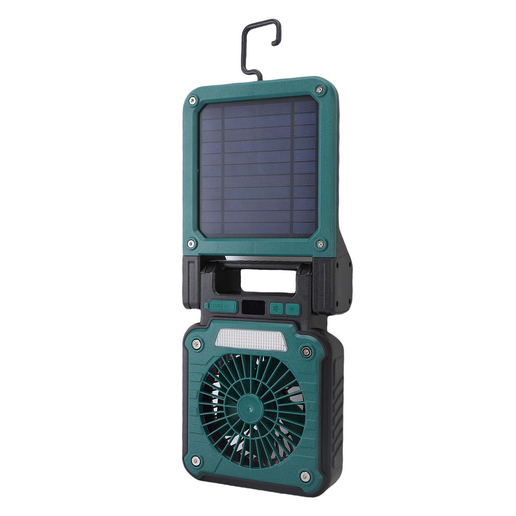 Solar Camping Fan with LED Light 3 Wind Speeds 5 Lighting Modes Rechargeable Solar Powered Fan for Tent Hiking Emergency