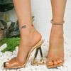 Temperament special-shaped heel flip-flops women's summer new square toe open-toe transparent strap non-slip high heels