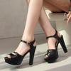 Red Sexy Women Sandals Peep Toe 12cm Block Heel 3.5cm Platform Buckle Strap Extended Size 48 49 50 Party Dating Shoes