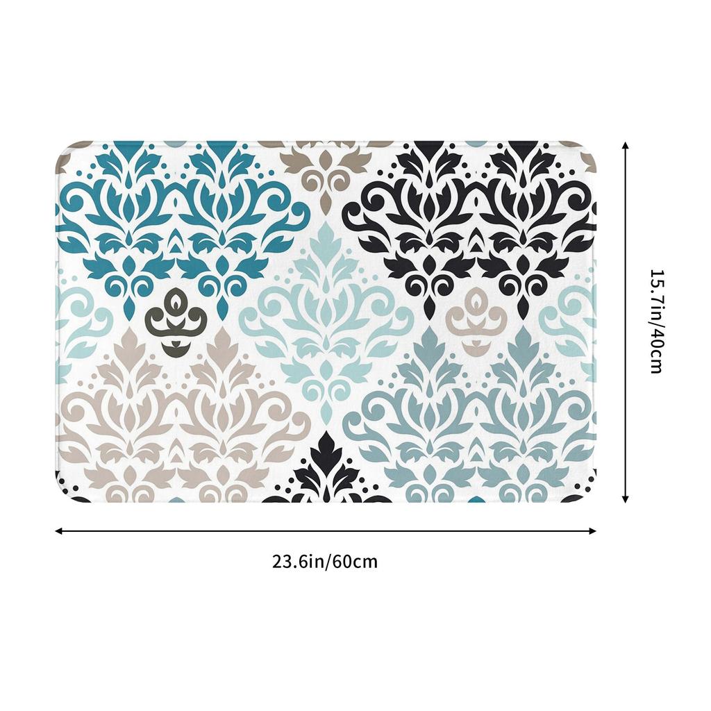 Scroll Damask Pattern Teals Browns White Anti-slip Doormat Floor Mat  Carpet Rug for Kitchen Entrance Home Balcony Footpad Mats