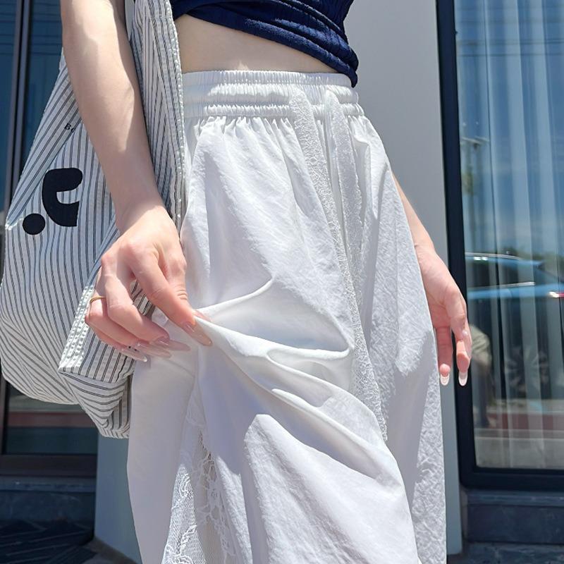 Lace splicing hollow wide-leg pants women's summer new high-waisted and thin vertical straight Yamamoto casual pants