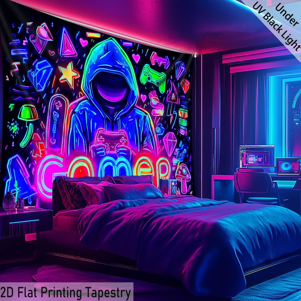 Neon Games Tapestry Trendy Play Store Wall Decoration Check in Background Wall Machine Washable Room Decoration