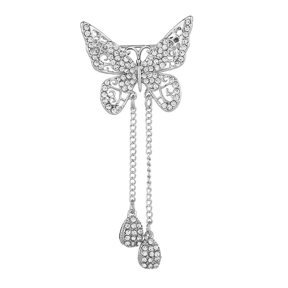Tassel Drop For Women Girl Cubic Zircon Butterfly Corsage Accessories Brooches Pin Jewelry