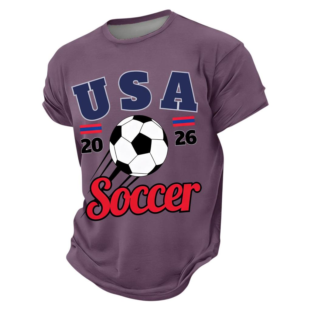 Men’s Casual Crew Neck Printed Short Sleeve Lightweight Breathable Top with USA 2026 Soccer Letter Graphic Design