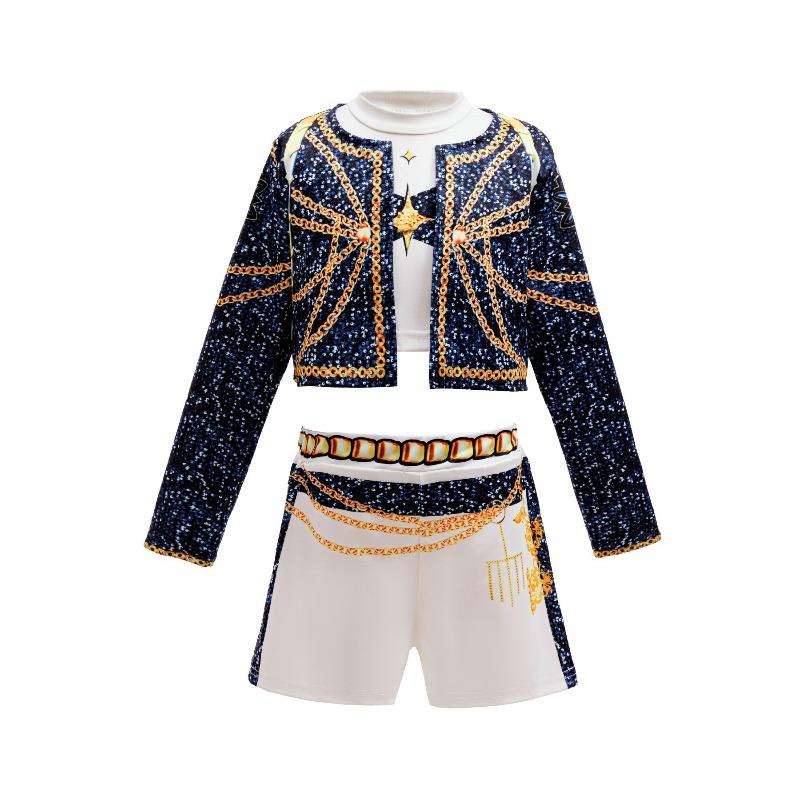 Ensemble 3 pièces pour filles 1 set Costume Cosplay Été Décontracté Sportswear Robe de Scène Uniforme Vêtements de Fête pour Enfants 130(Height) black
