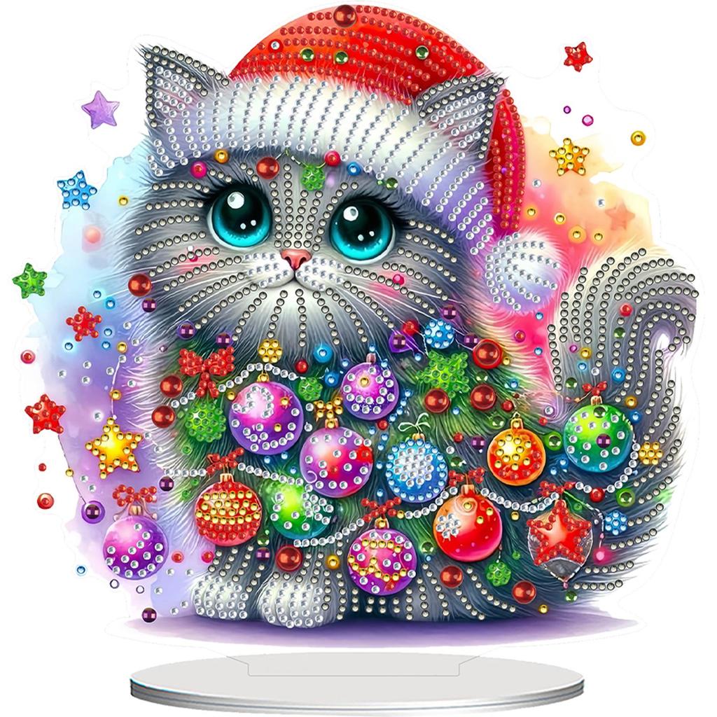 2D Flat Christmas Table Top Diamond Painting Ornament Kits 5D DIY Diamond Art Tabletop Decorations for Home Office Desktop Decor
