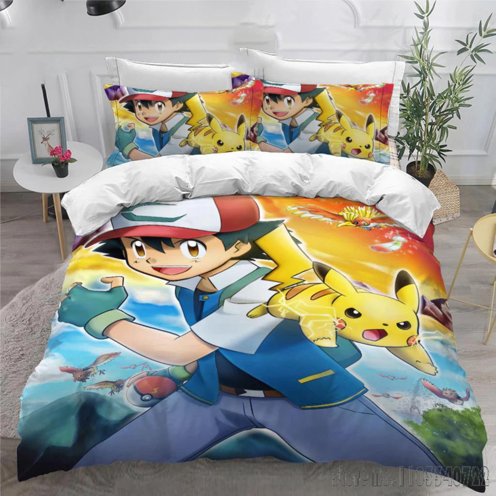 Anime Bandai 3D Home Pokemon Pikachu Bedding Set Baby Duvet Cover Sets Bedclothes Twin Single King Kids Adult Gift