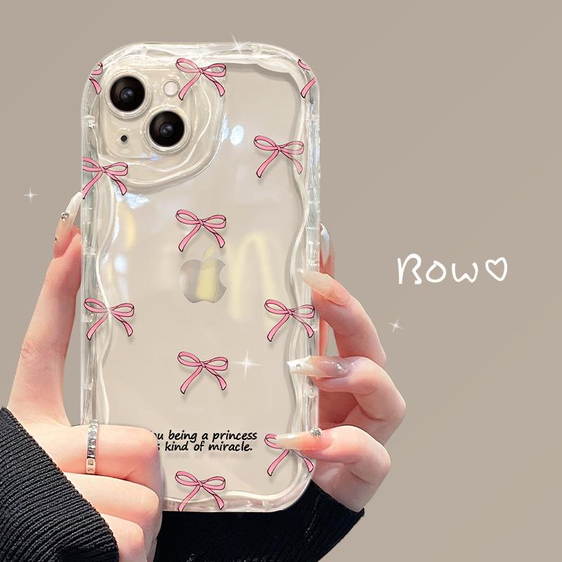 Anwendbar auf Apple 15 Handyhülle iPhone14/13promax rosa Schleifenarmband 16/17 transparentes Silikon 12