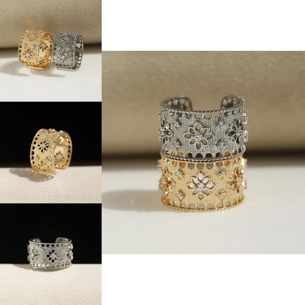 Elegant Fashionable Hollow Design Zircon Stone Ring For Women Trendy Statement Piece 2024