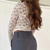 Hirigin Elegant Lace Sheer T-shirt Sexy V Neck Flared Long Sleeve Slim Fit Tees Fairy Coquette Y2K Women Vintage Crop Top Clothe
