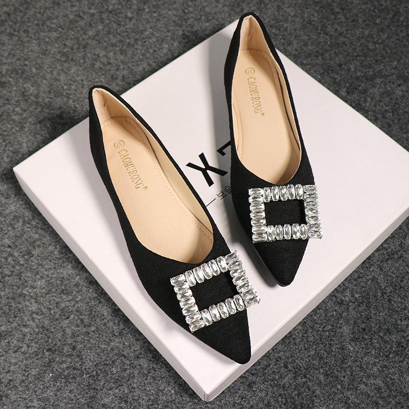 Fashion Large Size Flat Shoes for Women Spring Autumn New Fashion Rhinestone Shallow Mouth Boat Shoes Comfortable Pointed Luxury Shoes