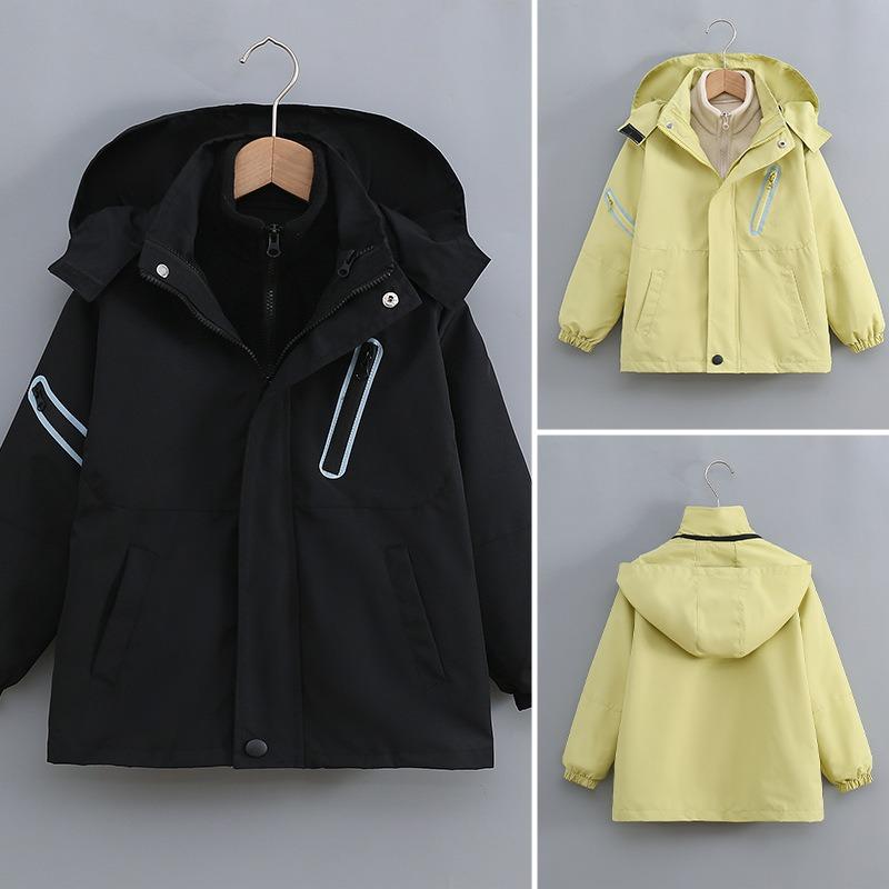 Boys 3 In 1 Windproof Waterproof Thickened Outdoor Windbreaker Kids Winter Jacket