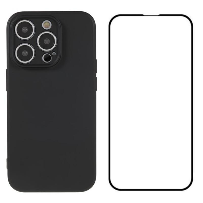 

For iPhone 15 Pro TPU Case Shockproof Phone Cover with Screen Film Black