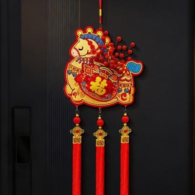 Red Gourd Chinese New Year Ornament with Tassels FU Character Wall Hanging Decor God of Wealth Decor Year of The Horse