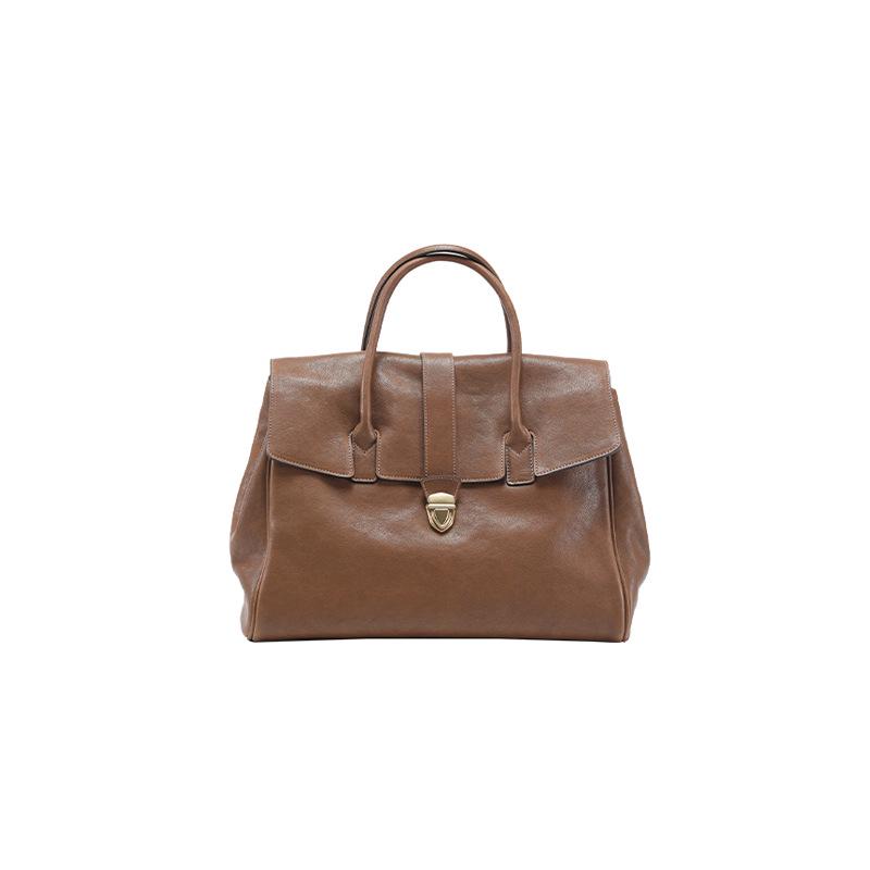 

Qiuzhen Retro Ladies Leather Briefcase - Large Capacity, Vegetable-Tanned Cowhide Handbag