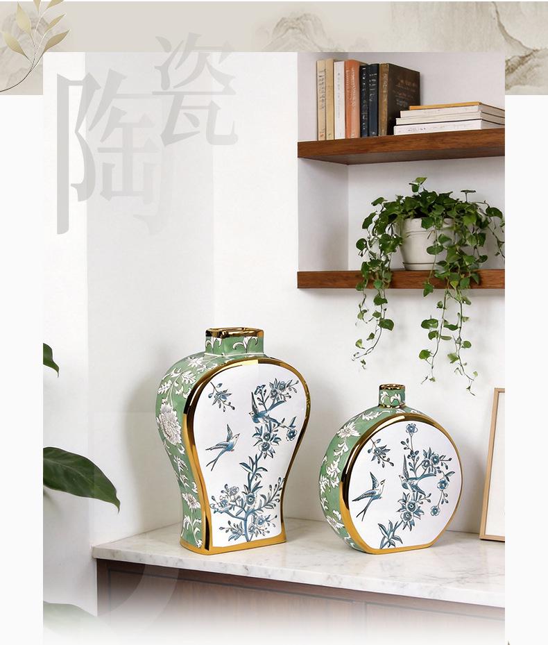 Gilded Blue and White Porcelain Flower Vase - Home Decor Ornament