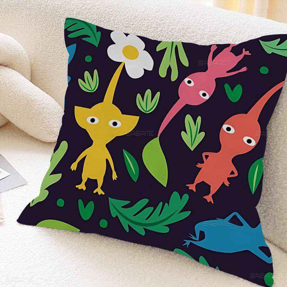 P-Pikmin Game Pillow Covers Cartoon Sofa Decorative Home Double-Sided Printing Short Plush Cute Cushion Cover