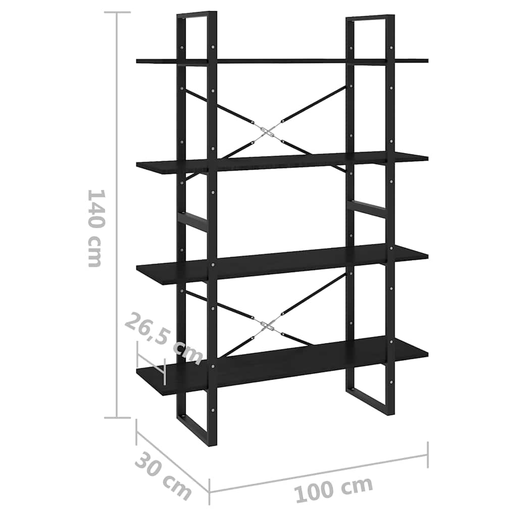 Bookshelf 4 Shelves Black 100 x 30 x 140 cm Solid Pine Wood