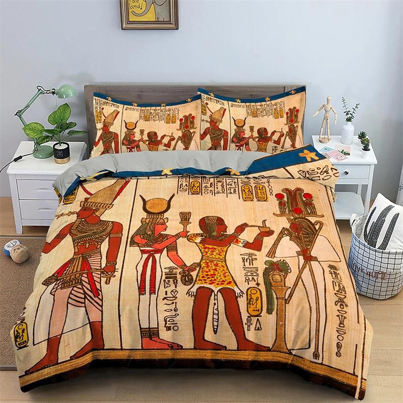 Funda Nórdica Egipto Escritura Egipcia Antigua Juego de Funda Nórdica para Niños Niños Faraón Pirámide Juego de Cama Egipto Tribal Funda de Edredón