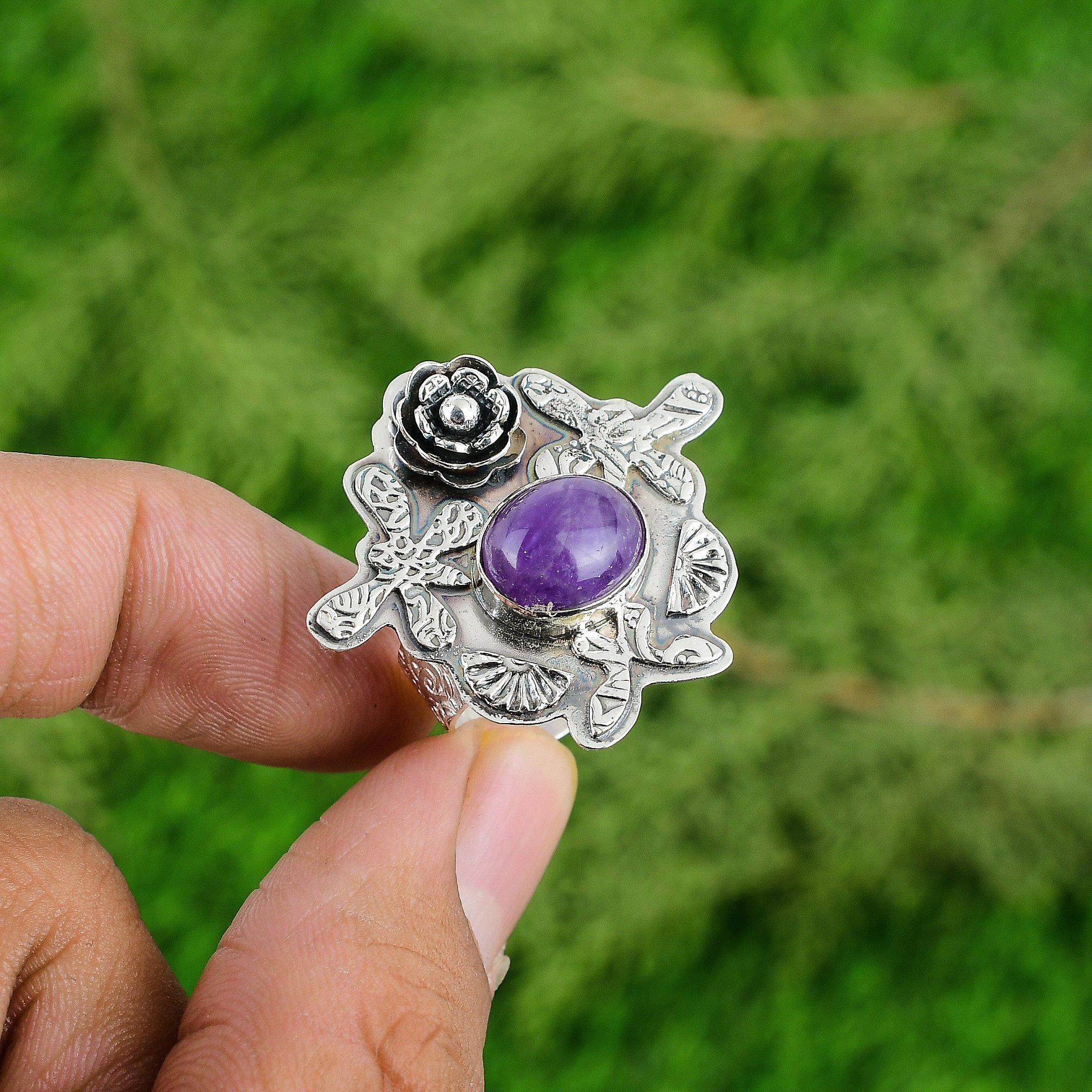 

Натуральный африканский аметист серебро 925 пробы кольцо с несколькими камнями в виде цветка с регулируемым размером для девочек Adjustable