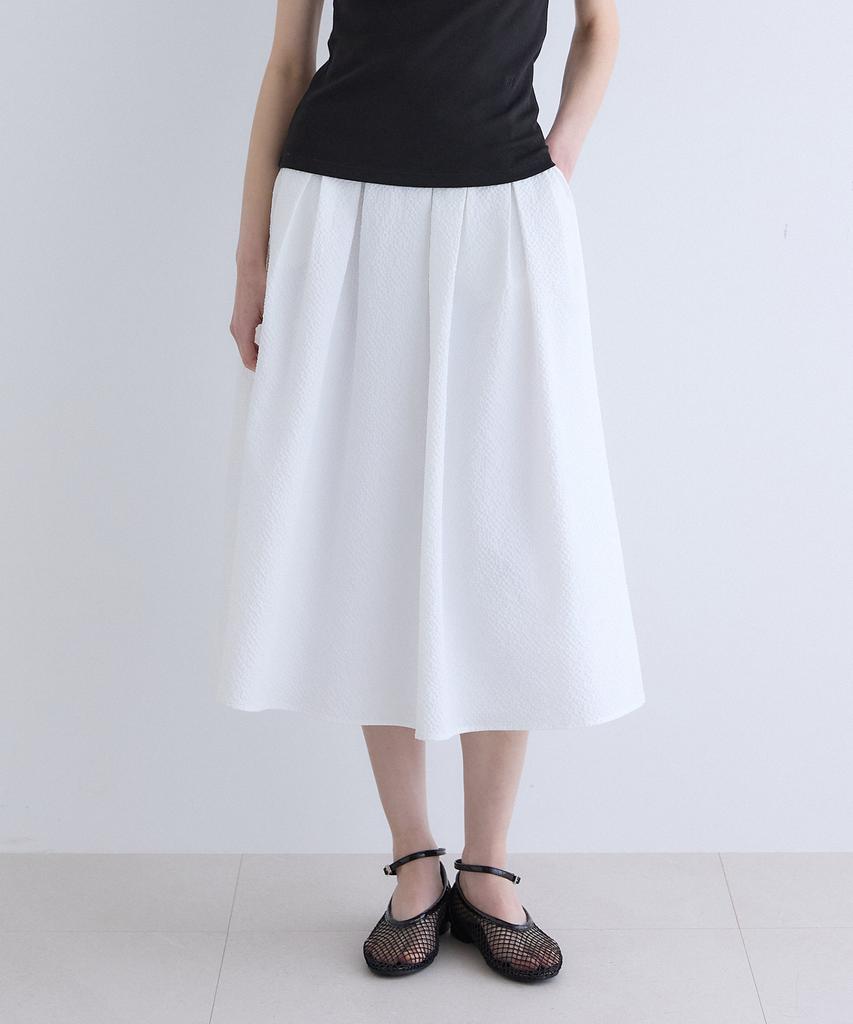 OURHOPE Seersucker Jane Flare Skirt - White
