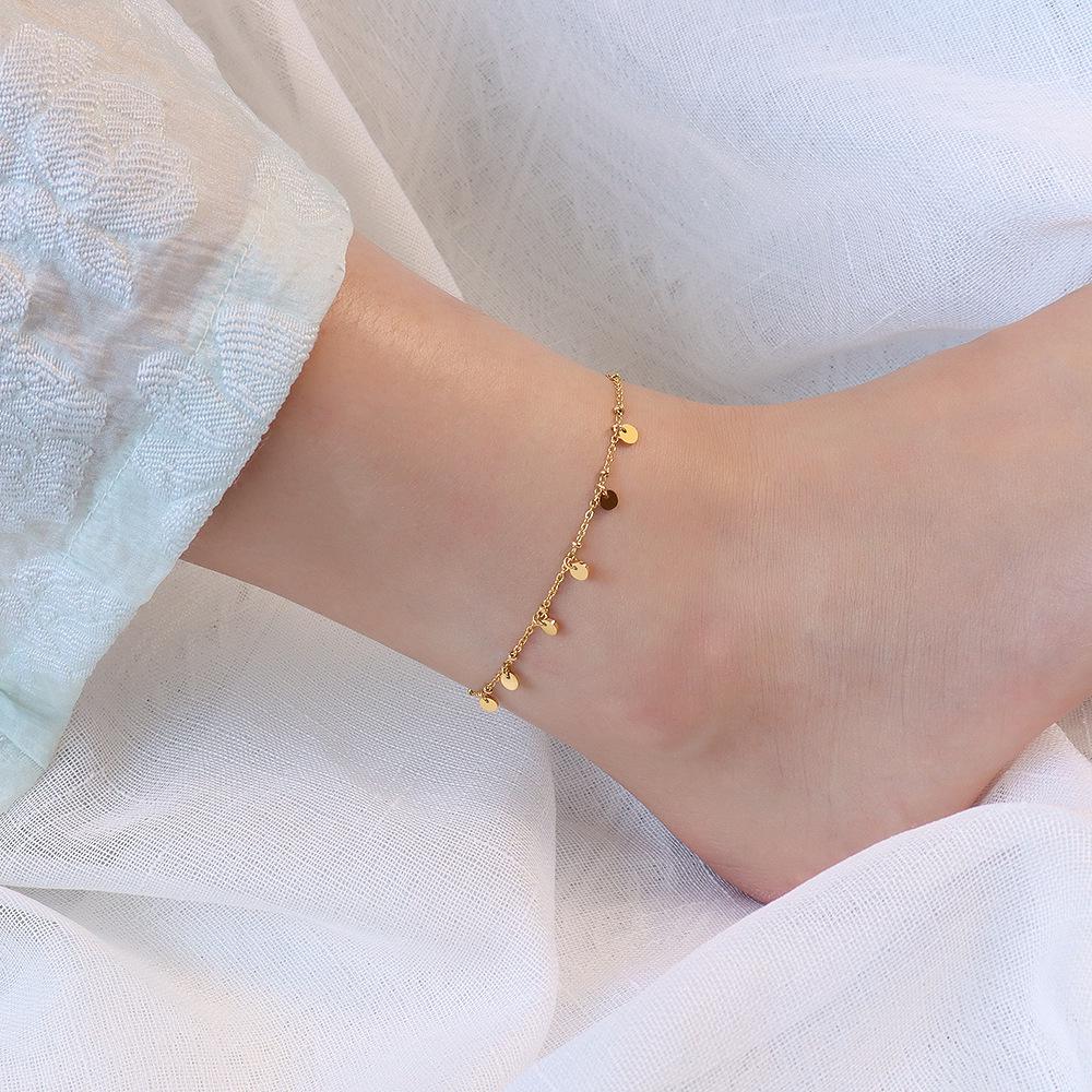European Tassel Anklet: Titanium Steel, 18K Gold Leg Chain Foot Jewelry - S113