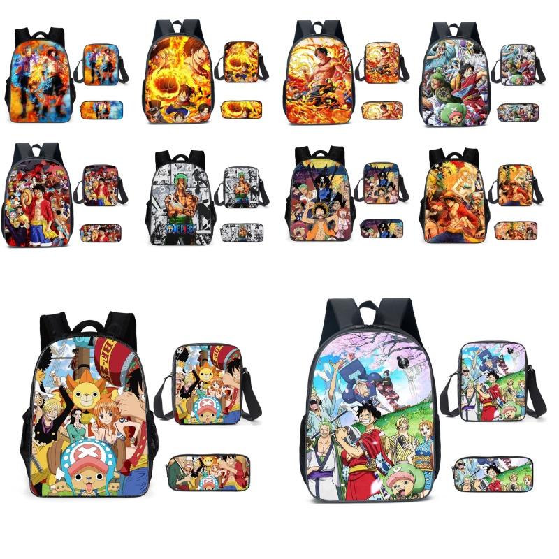 Anime One Piece School Bags Set Large Capacity Oxford Backpack For Kids Cartoon Design Breathable And Waterproof