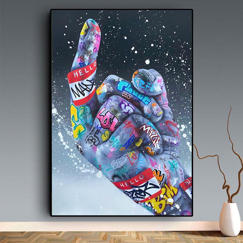Abstraktní pouliční graffiti umělecká grafika Milovník líbání Malba na plátně Plakáty a tisky Ruční obraz na zeď do obývacího pokoje Home Decor