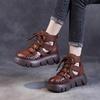 Nuevas sandalias de plataforma retro hechas a mano para mujer, de piel sintética, con cuñas Baotou huecas, zapatos de gladiador con cremallera trasera, suela gruesa, botas geniales