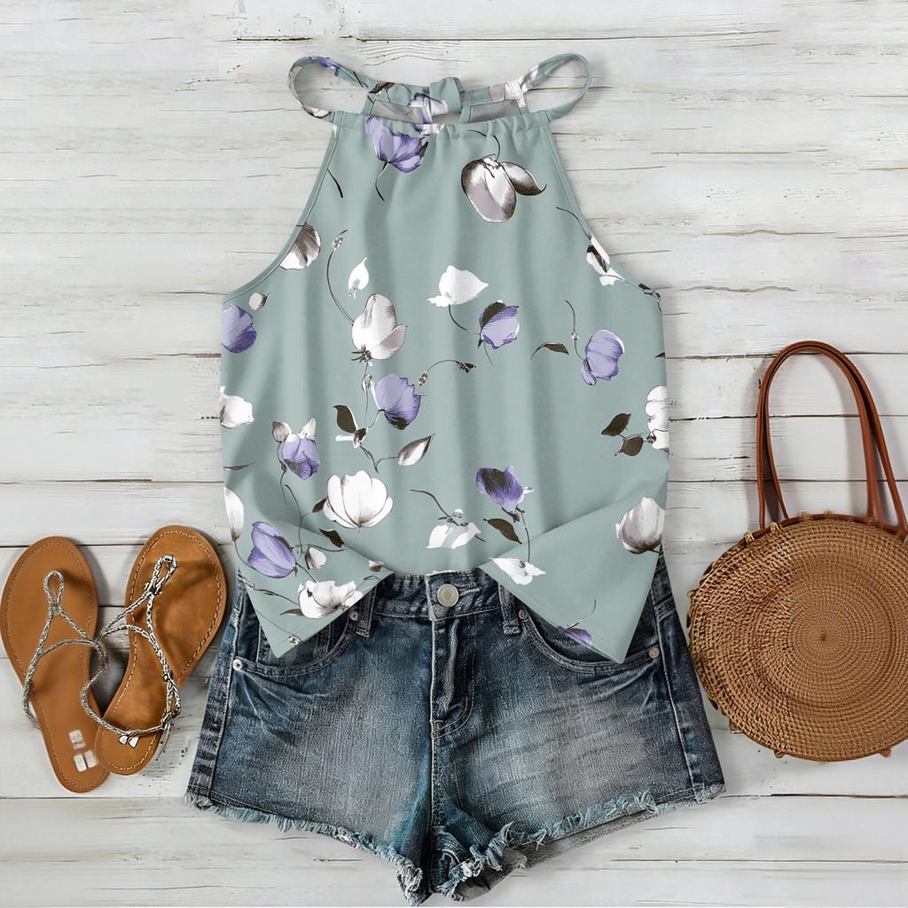 Boho Blumenmuster Ärmelloses Tanktop Leichte Sommer-Freizeitbluse Lockere Passform mit Verstellbaren Trägern für Damen