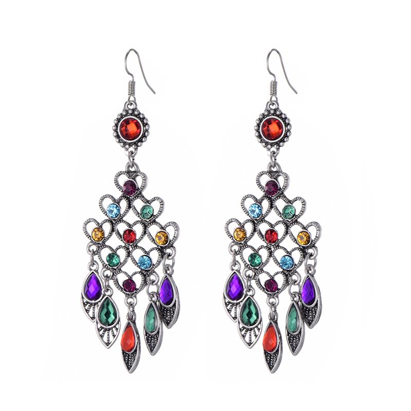 Fashion Ethnic Vintage Bohemian Drop Dangle Long Earrings For Women Geometric Crystal Rhinestone Wedding Earrings Zircon Gift