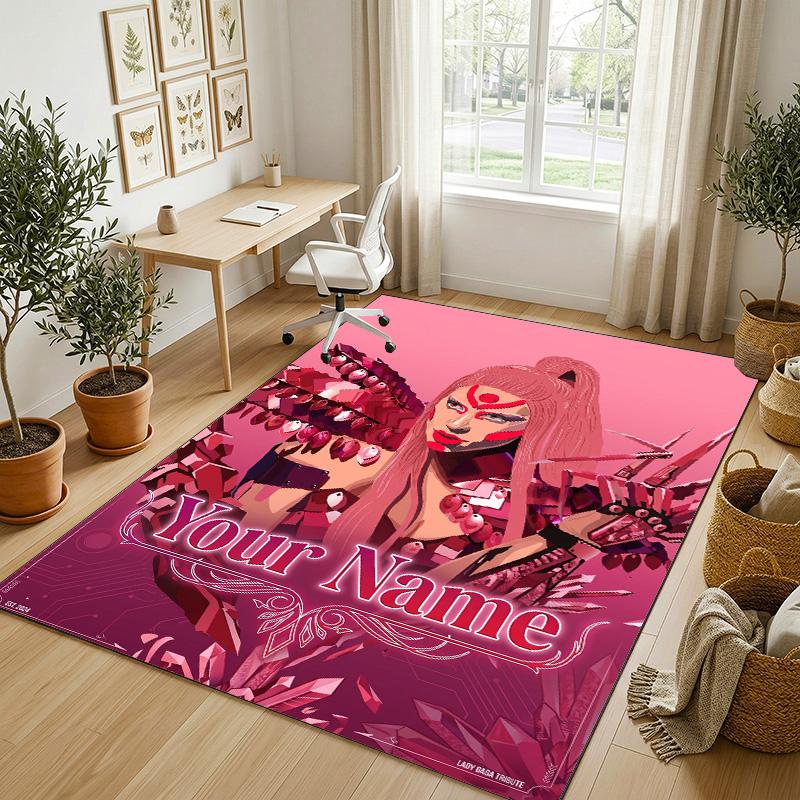 Personalized Crystal Velvet Carpet,Lady Gaga Custom Printed Name, Plush Area Rug For Home Indoor Decor