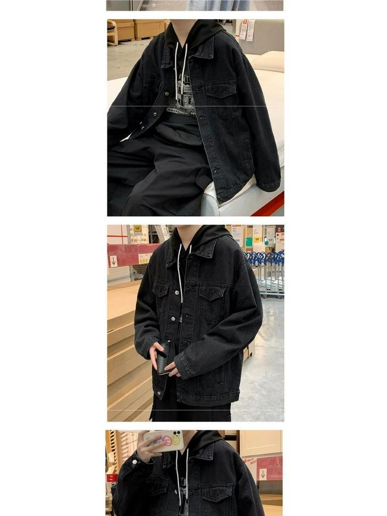 2025 Men's Trendy Hong Kong Style Denim Jacket: Versatile, Loose-Fit Streetwear