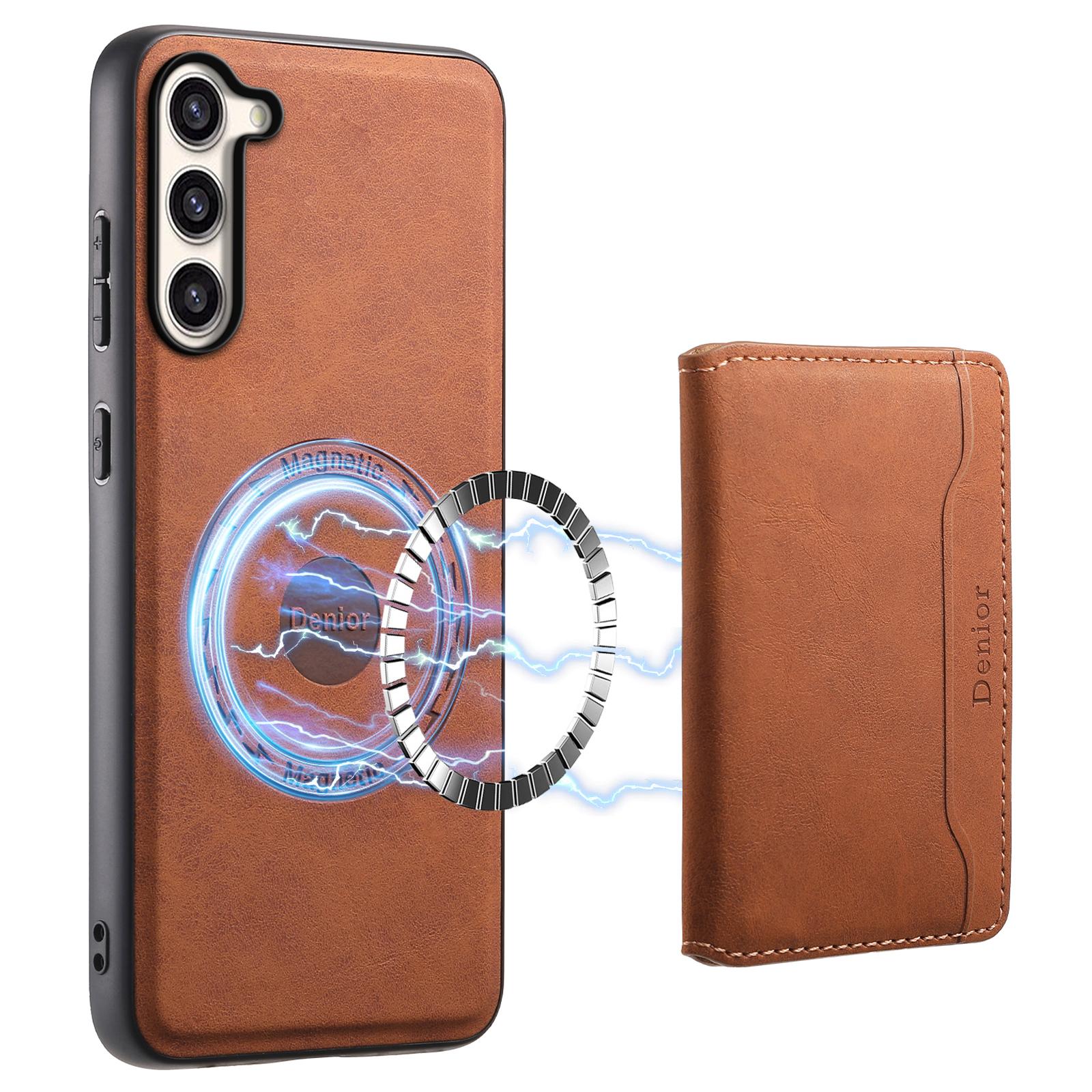 

DENIOR D13 For Samsung Galaxy S23+ Case Leather+PC+TPU Phone Cover with Detachable Card Holder Brown
