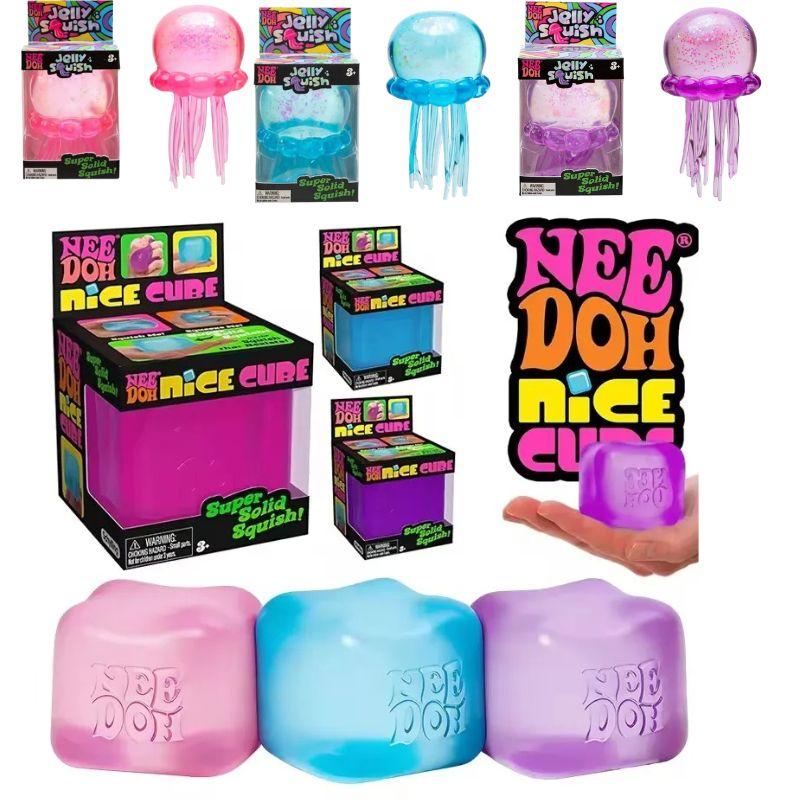 Bai Fen Bai Toys Trending Nee Doh Jellyfish & Cube Squish Toy, Soft Jelly Squeeze Stress Relief Fidget Toy, Sensory Needoh For Kids & Adults!!!