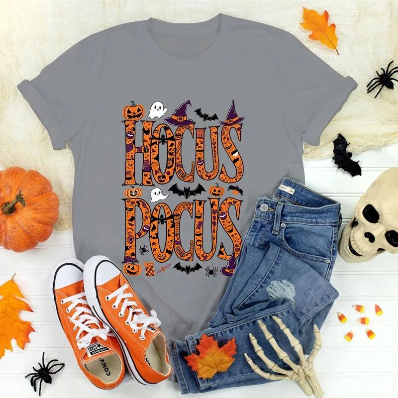 Fashion Hocus Pocus letter printed short sleeved Tshirt for Womens casual shirt summer Halloween round neck Tshirt