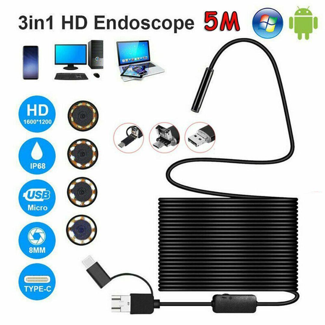 

3-в-1 эндоскоп-бороскоп USB Type-C HD-инспекционная камера для iPhone Android