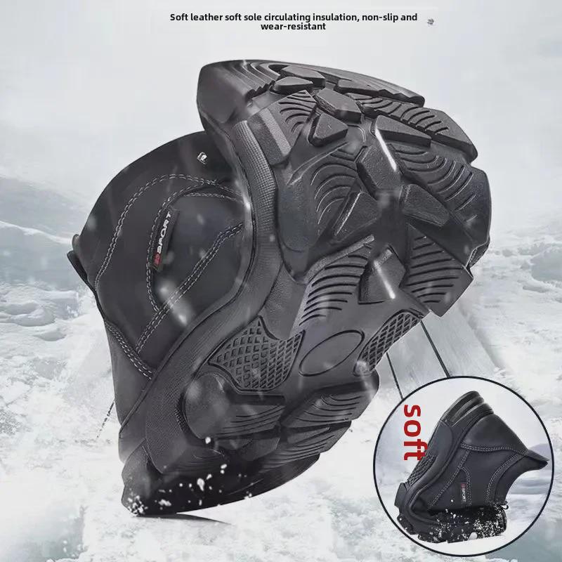 Men's 2023 Winter Non-Slip Northeast Snow Boots - Genuine Leather & Wool, Plus Velvet, Warm & Thick Cotton Shoes