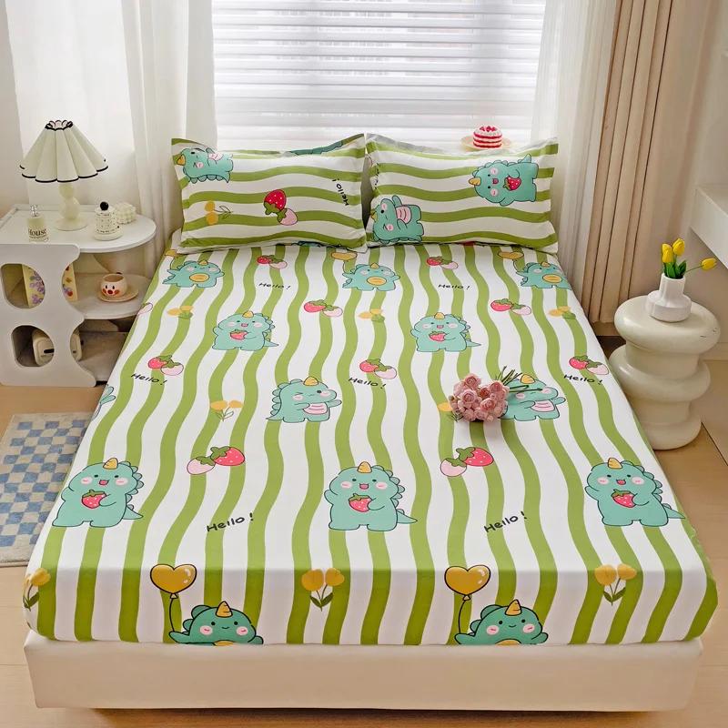 Pink Blooming Flowers Pattern Fitted Sheet Set 3Pcs Romantic Skin Friendly Comfortable Soft Mattress Cover with Elastic Band