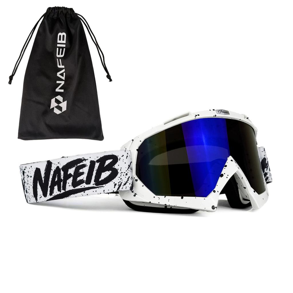 NAFEIB Splash Paint Motocross Goggles with Storage Bag Anti-UV Windproof Dustproof Dirt Bike ATV Off-Road Racing Goggles for Men