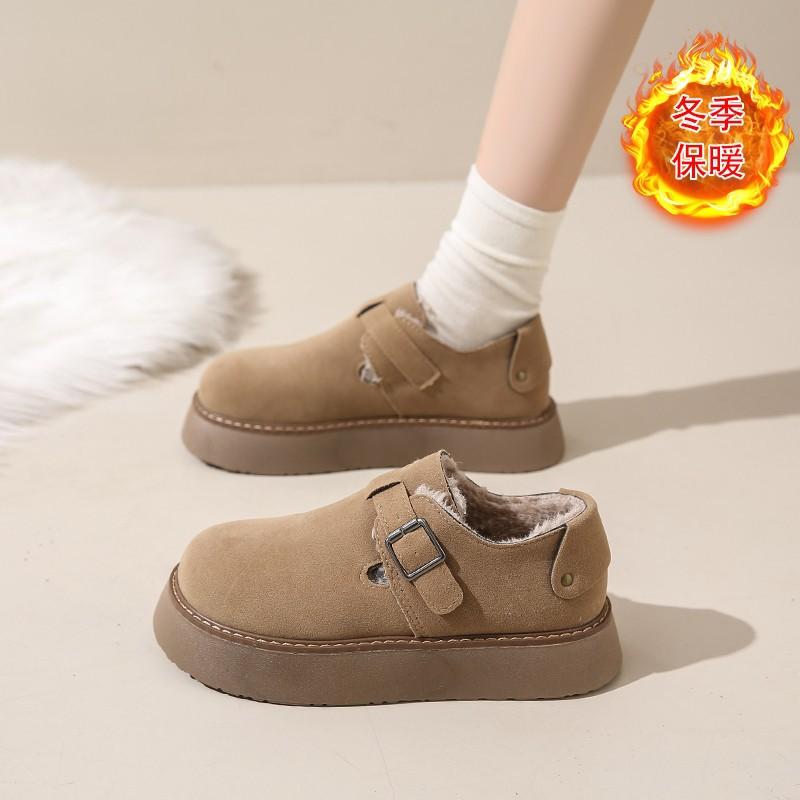 Chaussures en Coton pour Femmes Chaussures Plates pour Femmes 2025 Hiver Nouvelle Mode Cuir Femmes Plus Velours Rétro Chaussures Haricot Tenis Feminino
