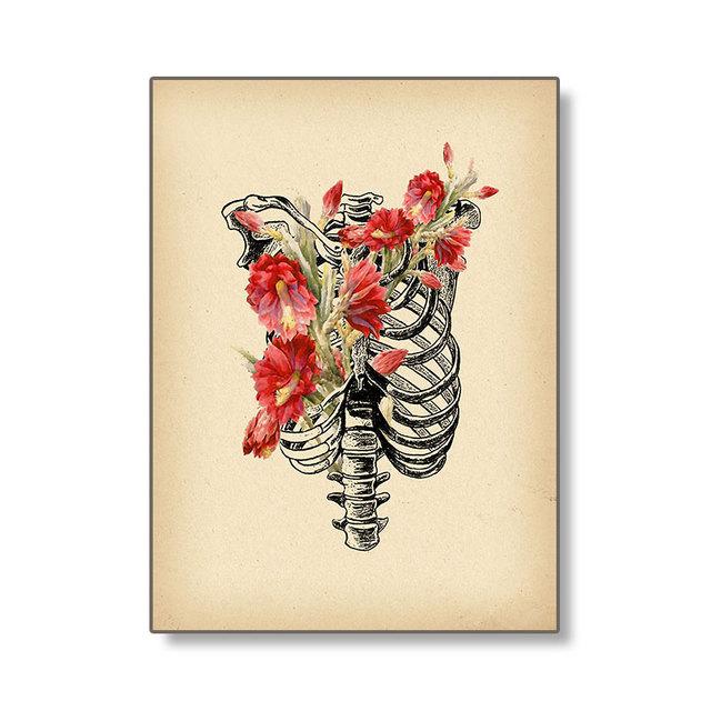 Retro lékařské vzdělání Obraz Obraz Malba na plátně Anatomie člověka Svalový systém Postava Plakáty Květiny Lebka Dekor do kanceláře Cuadros