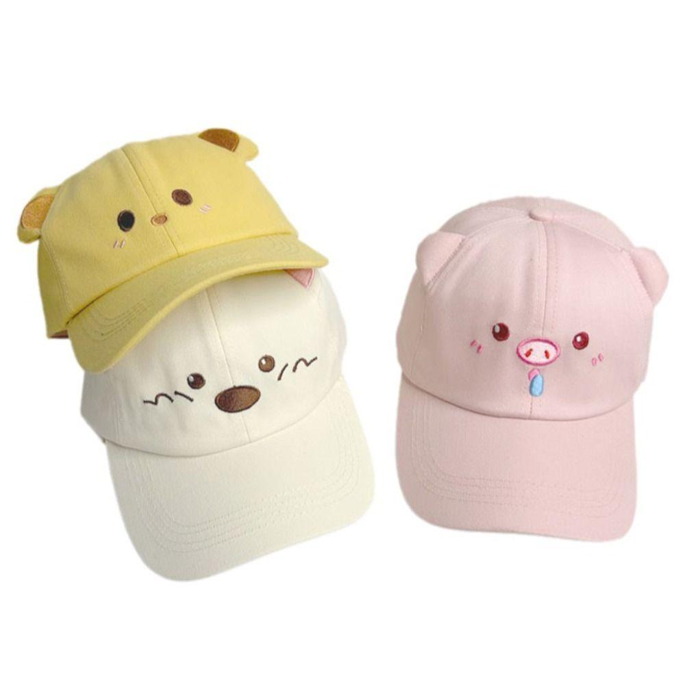 Casual Embroidery Sunshade Duckbill Caps Cartoon Pink Pig Sunshade Hat Adjustable Summer Cap for Women