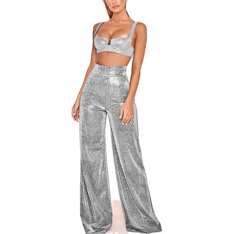 Women's Personalized Street High Waist Hot Silver Wide Leg Pants