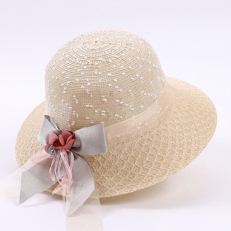 Summer Sun Beach Hat for Sun Protection and Sun Protection, Seaside Bow-shaped Dome Woven Straw Hat