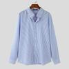 INCERUN Men Lapel Long Sleeve Striped Print Shirts Semi-Sheer Texture Tops