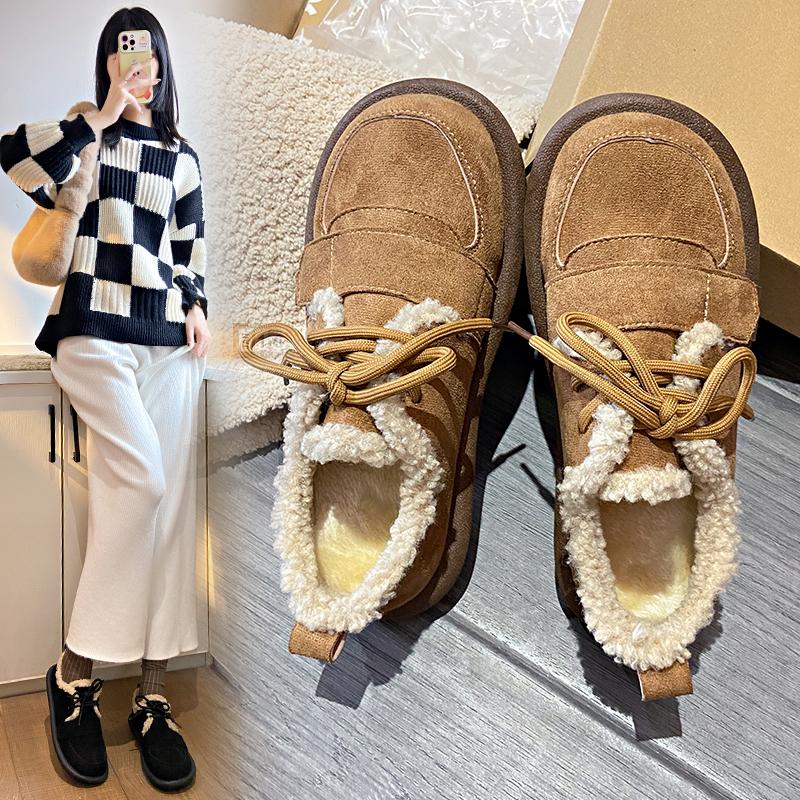 Autumn Winter Women's Cotton Shoes Outdoor Flat Plush Warm Womens Loafers Casual Slip-On Comfortable Women's Shoes Zapatos Mujer