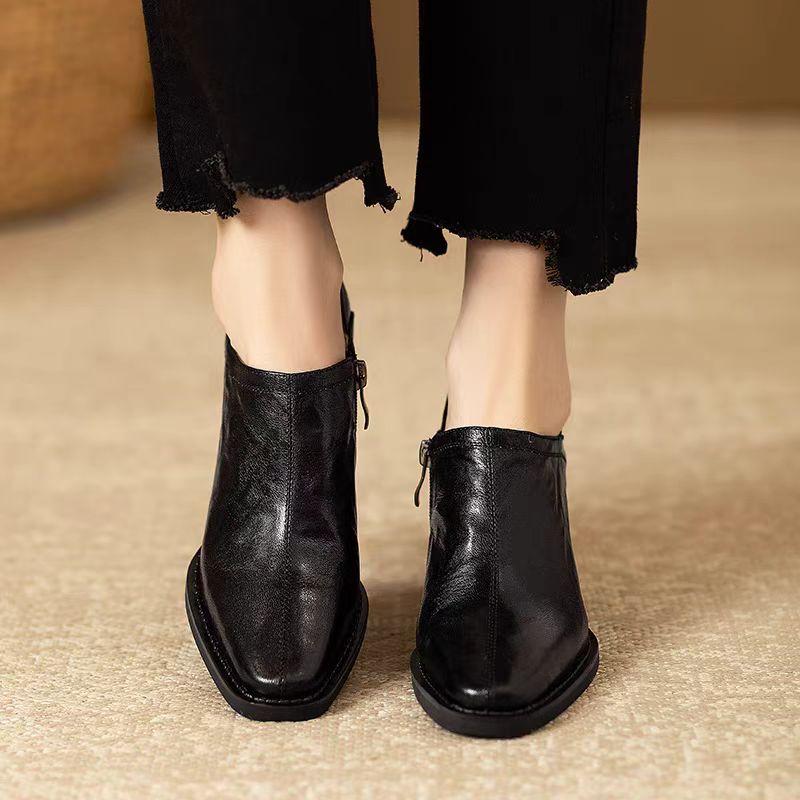 2026 New Woman Simple Shoes  Retro Thick Heeled Basic Shoes on Heel French Style Loafers Spring Atumn Slip on Dress Work Pumps